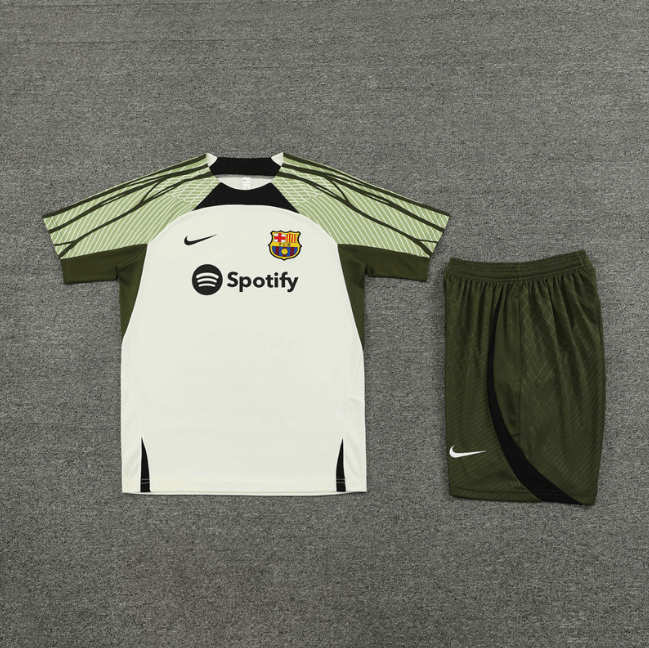 Conjunto Barcelona Treino Camisa/Short Bege Musgo 2024/25