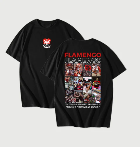 Camisa Do Flamengo Com Estampa Persoanalizada Oversized - Preta