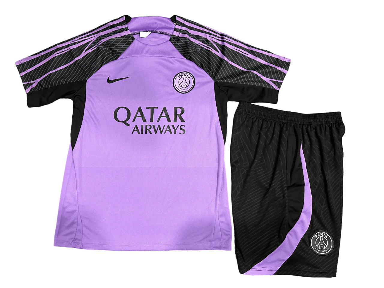 Conjunto de Treino PSG Camisa Roxo + Bermuda Preto 2023/24