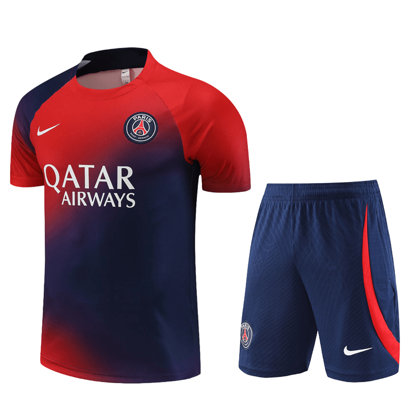 Conjunto de Treino PSG Camisa + Bermuda Vermelha/Azul 2023/24
