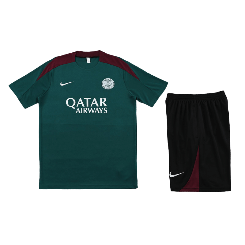 Conjunto de Treino PSG Camisa Verde + Bermuda Preta 2024/25