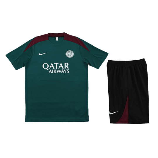 Conjunto de Treino PSG Camisa Verde + Bermuda Preta 2024/25