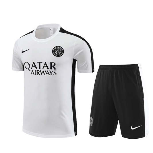 Conjunto de Treino PSG Camisa Branca + Bermuda Preto 2023/24