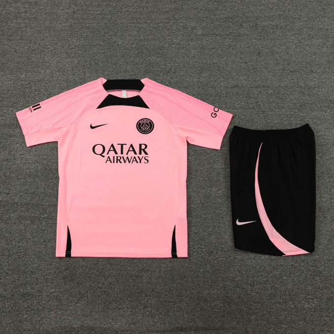 Conjunto de Treino PSG Camisa Rosa + Bermuda Preta 2023/24