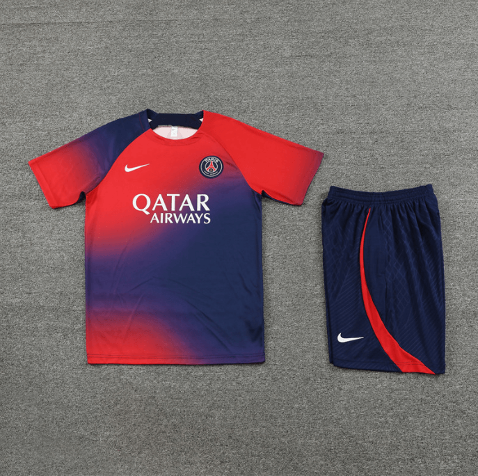Conjunto de Treino PSG Camisa + Bermuda Vermelha/Azul 2023/24