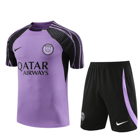 Conjunto de Treino PSG Camisa Roxo + Bermuda Preto 2023/24