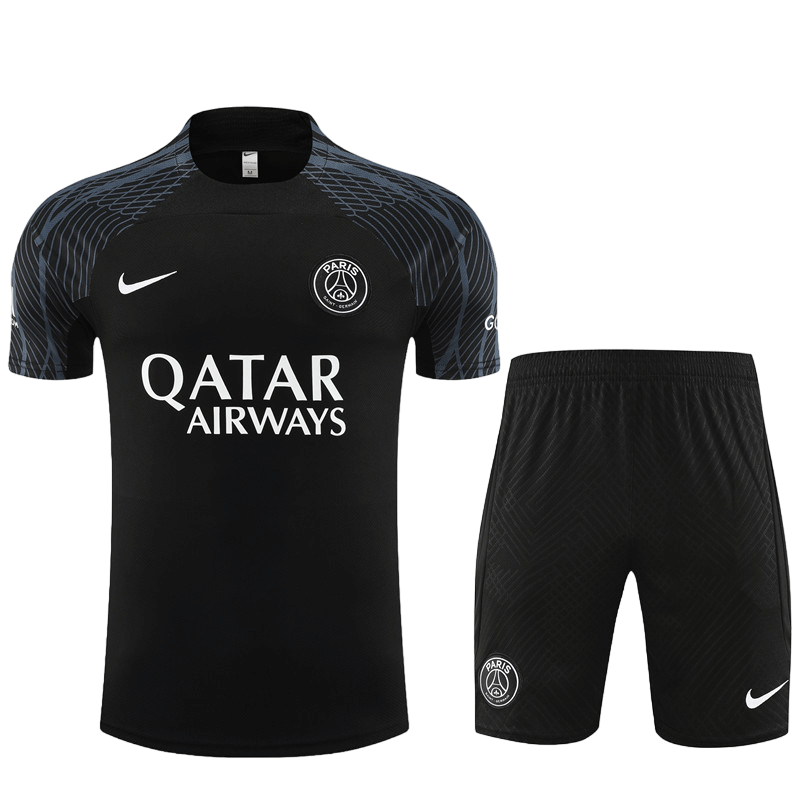 Conjunto de Treino PSG Camisa Preta + Bermuda Preto 2023/24