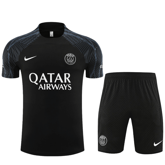 Conjunto de Treino PSG Camisa Preta + Bermuda Preto 2023/24
