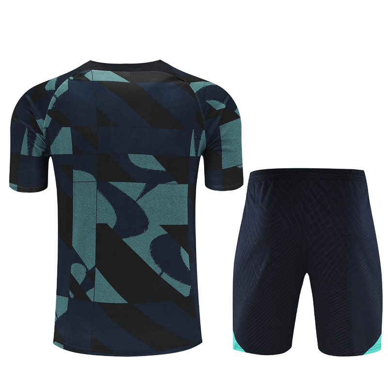 Conjunto Barcelona Treino Camisa/Short Preta/Azul 2023/24