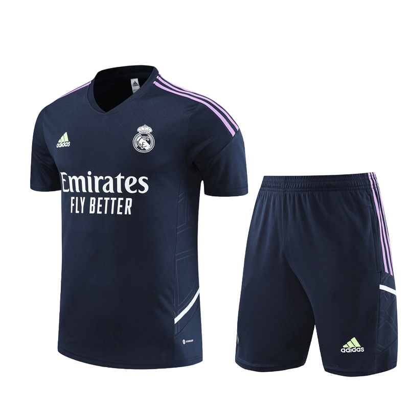 Conjunto Real Madrid de Treino Bermuda e Camisa Azul Escuro 2022/23