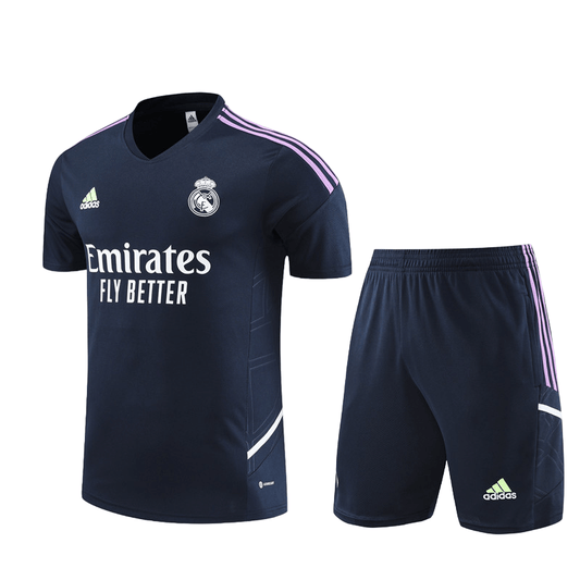 Conjunto Real Madrid de Treino Bermuda e Camisa Azul Escuro 2022/23