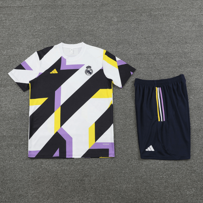 Conjunto Real Madrid Treino Bermuda e Camisa Branca Retalho 2024/25