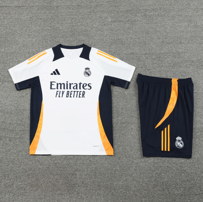 Conjunto Real Madrid Treino Bermuda e Camisa Branca/Azul 2024/25