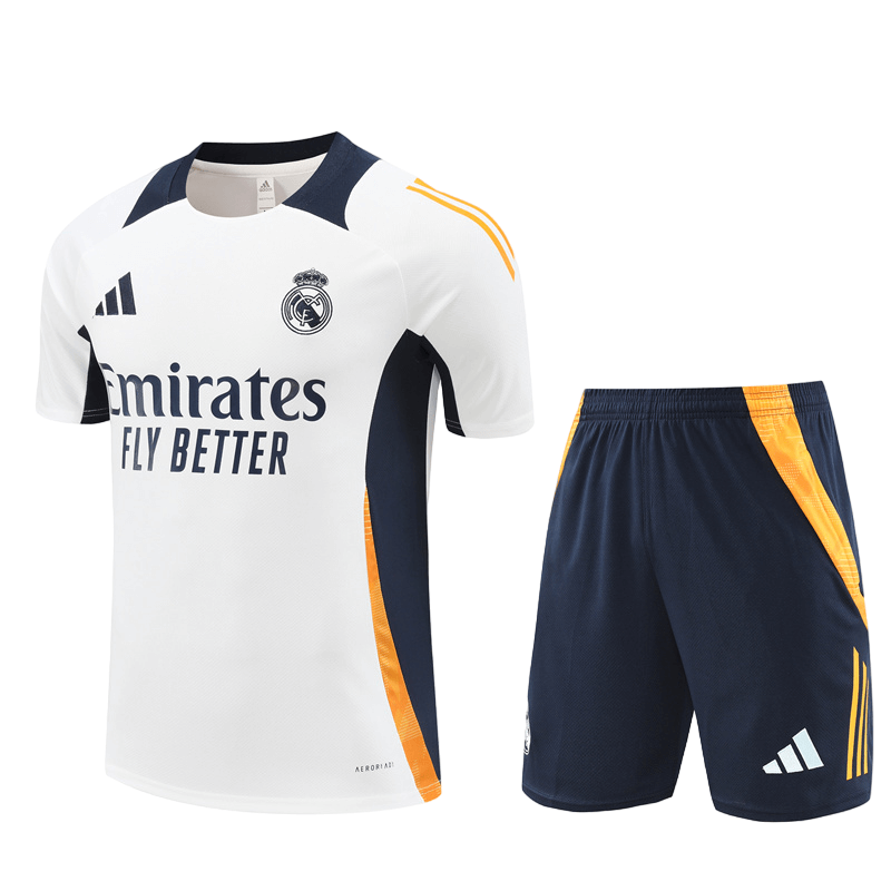 Conjunto Real Madrid Treino Bermuda e Camisa Branca/Azul 2024/25