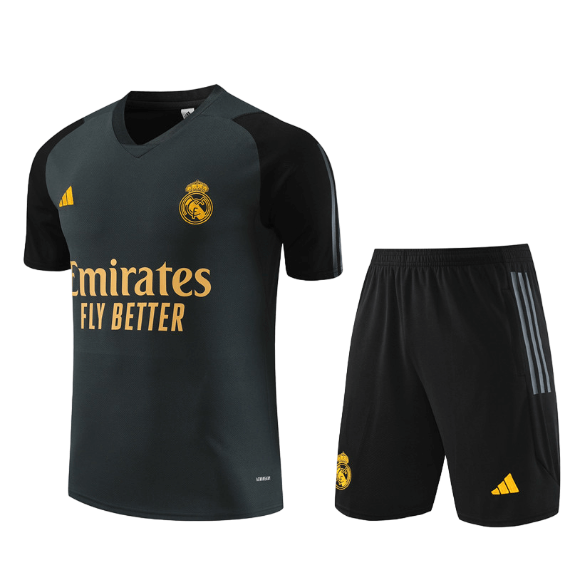 Conjunto Real Madrid Treino Bermuda e Camisa Preta/Amarela 2023/24