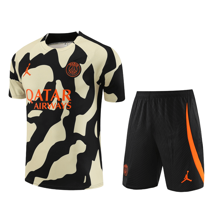 Conjunto de Treino PSG Camisa + Bermuda Camuflagem Amarelo/Preto 2023/24