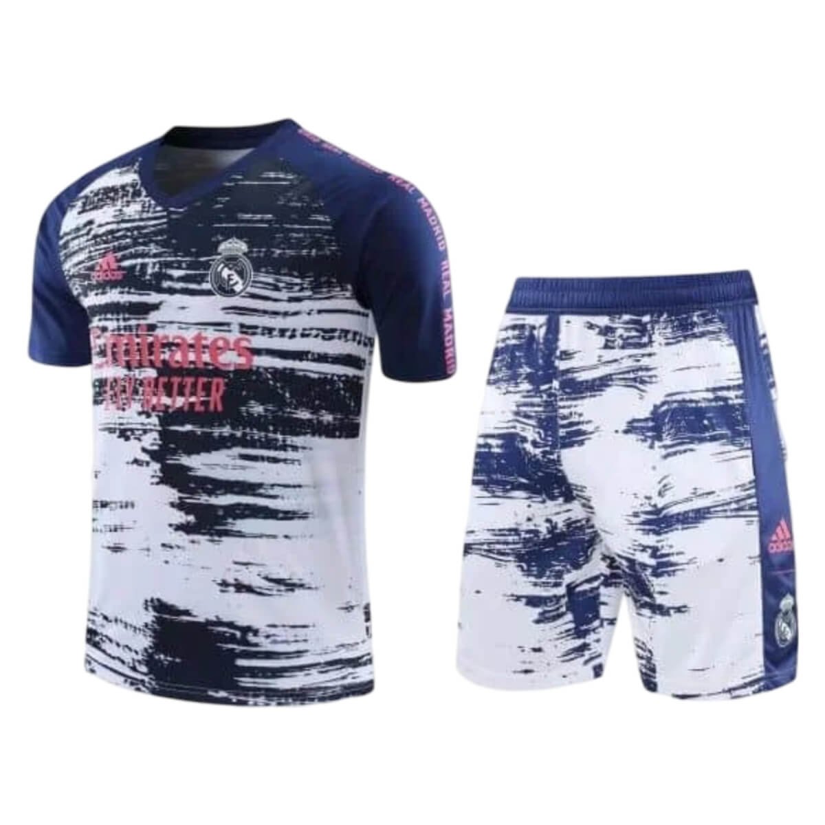 Kit Camisa + Short Real Madrid Treino Branco + Azul 21/22