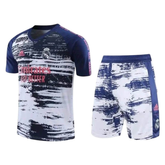 Kit Camisa + Short Real Madrid Treino Branco + Azul 21/22