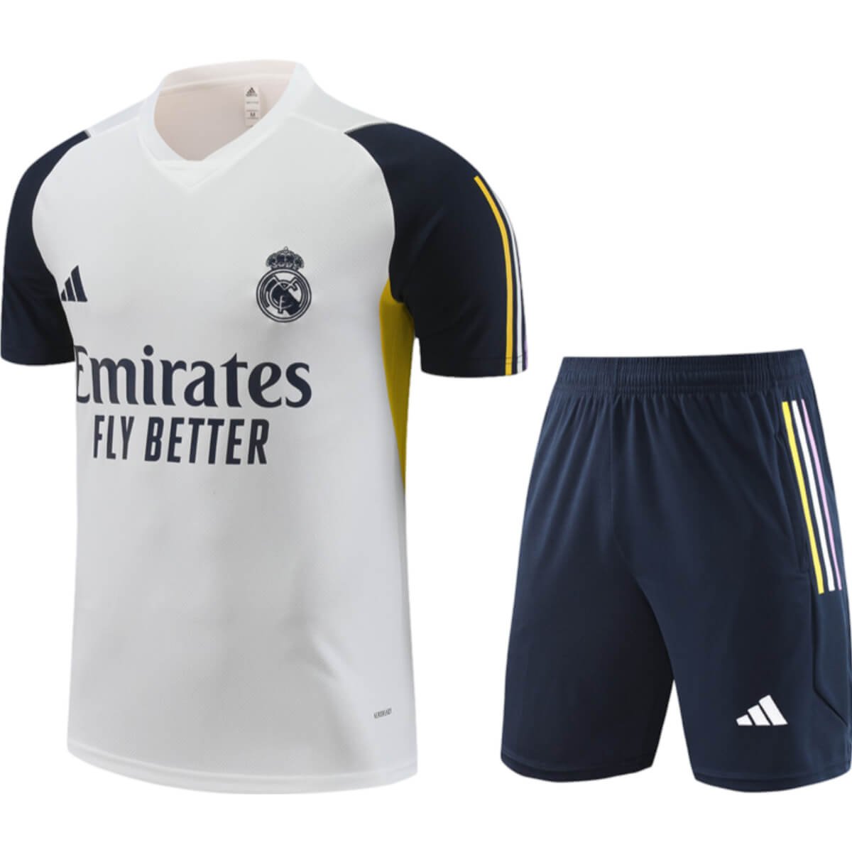 Conjunto Real Madrid Treino Camisa e Short Bege/Azul 2023/24