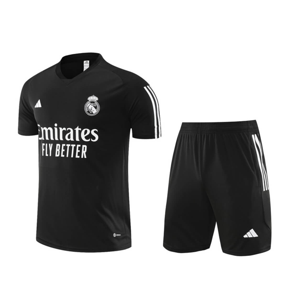 Conjunto Real Madrid Treino Camisa e Short Todo Preto 2023/24