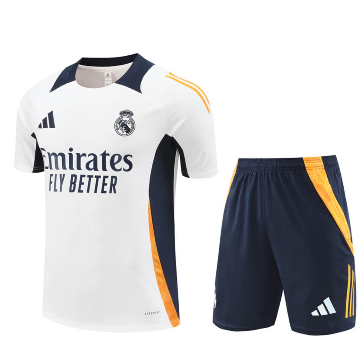 Conjunto Real Madrid Treino Camisa e Short Bege/Azul 2024/25