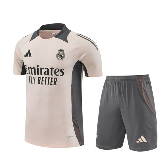 Conjunto Real Madrid Treino Camisa e Short Rosa Claro/Grafite 2024/25