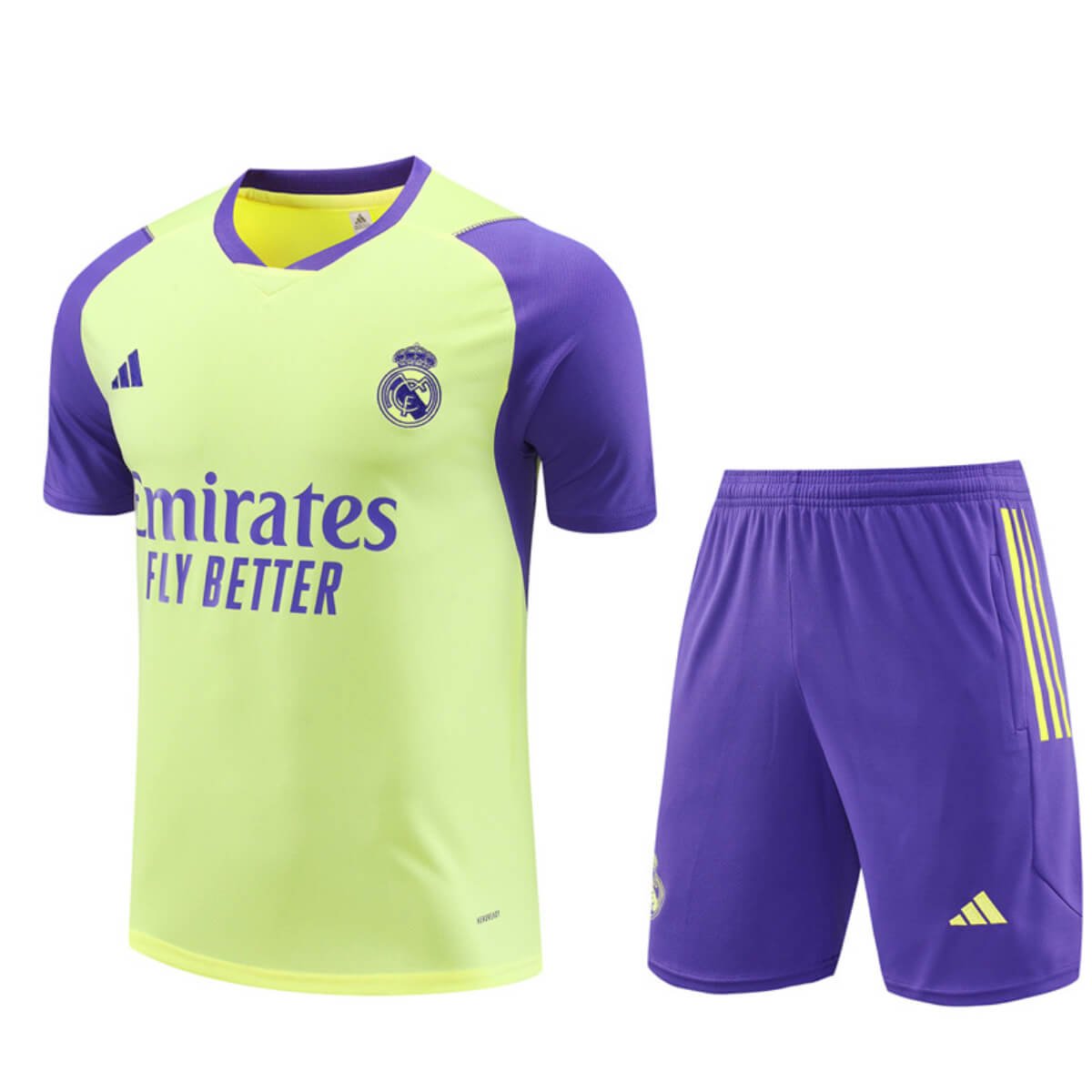 Conjunto Real Madrid Treino Camisa e Short Amarelo/Roxo 2023/24
