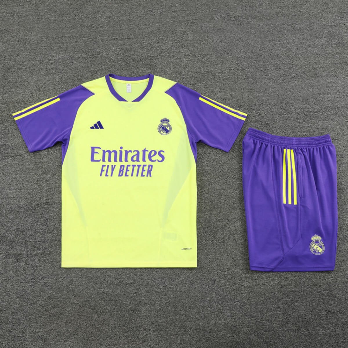 Conjunto Real Madrid Treino Camisa e Short Amarelo/Roxo 2023/24