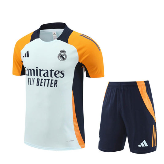 Conjunto Real Madrid Treino Camisa e Short Laranja/Azul 2024/25