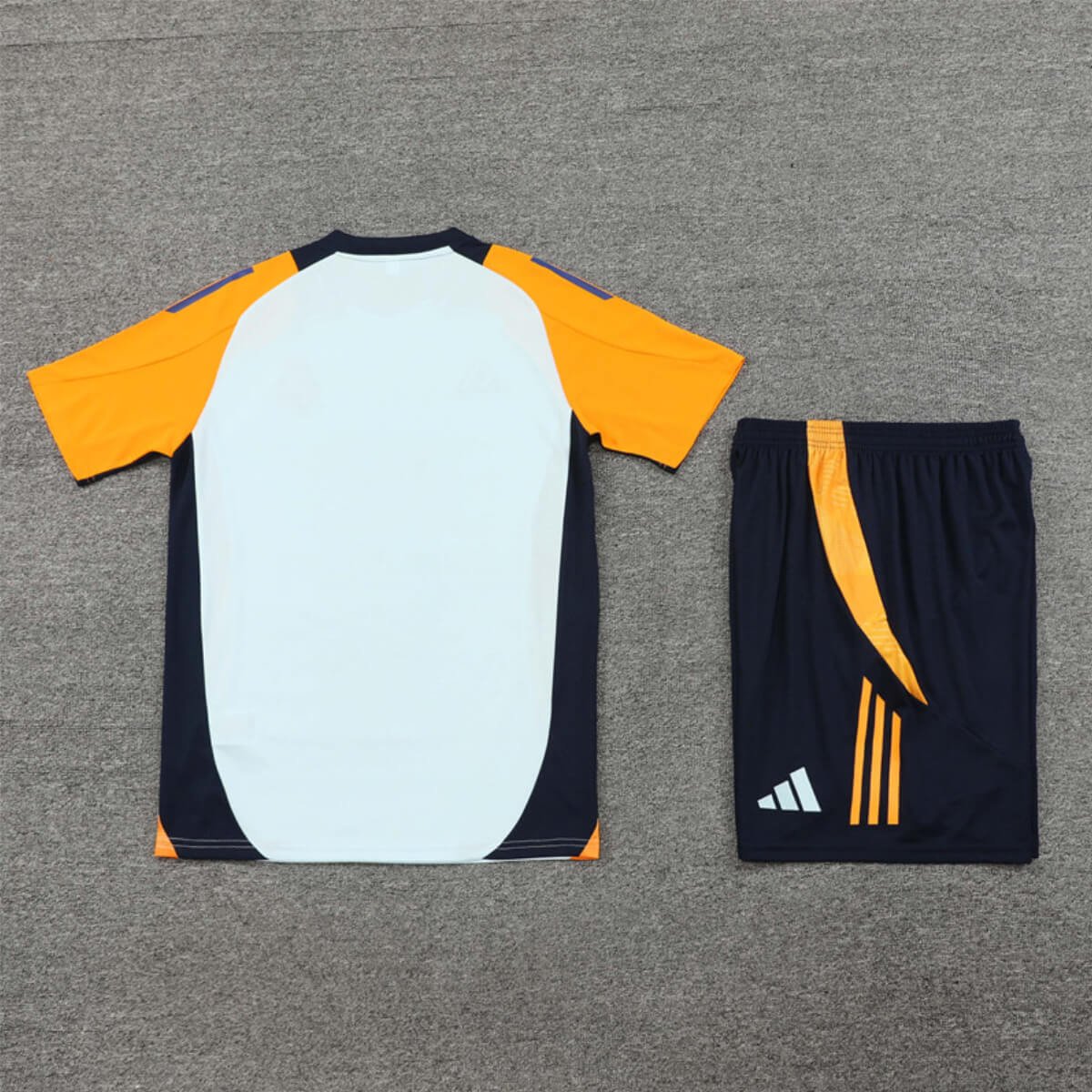 Conjunto Real Madrid Treino Camisa e Short Laranja/Azul 2024/25