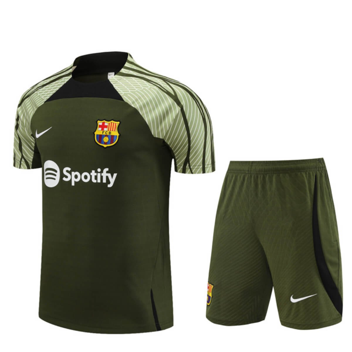 Conjunto Barcelona Treino Camisa e Short Verde Musgo 2023/24