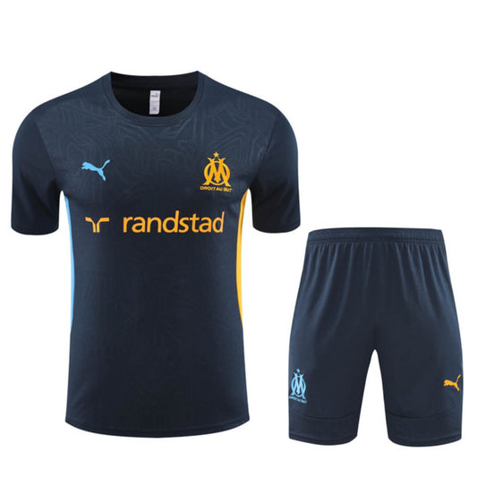 Kit Short e Camisa Marseille Treino Azul Escuro 2024/25
